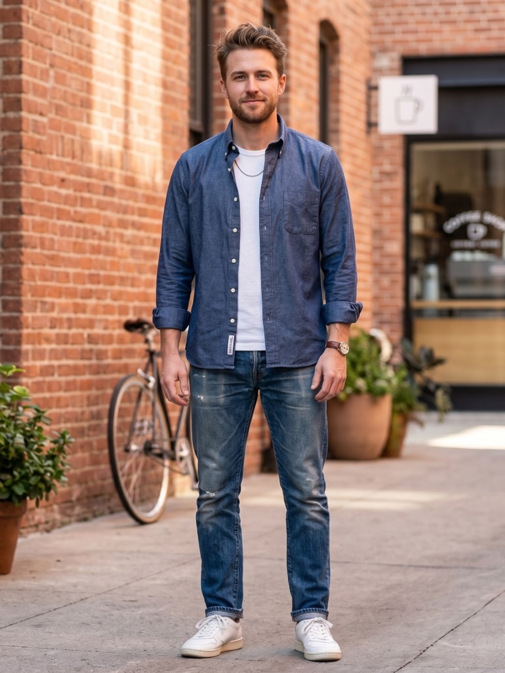 NWT Sebago Portland Maine Dark Blue denim Casual Button-Down Shirt size large